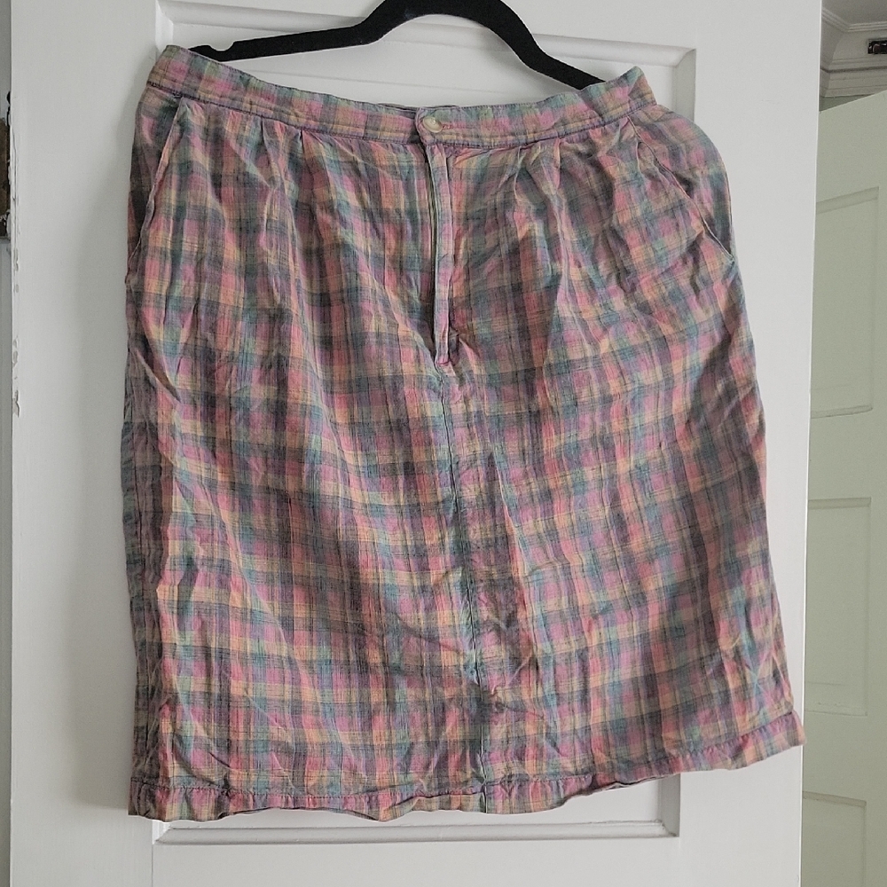 Vintage Eddie Bauer Multicolor Madras Plaid Check A-Line Skirt - M
